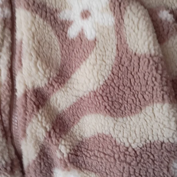 Wild Rose Sherpa Hoodie Women Small‎ Mauve Cream Floral Swirl Zip Up Jacket - Picture 3 of 10